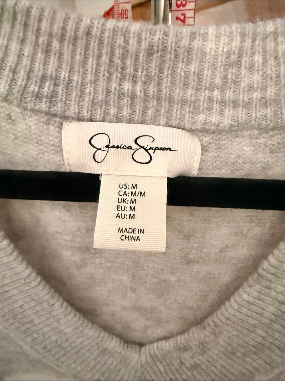 Jessica Simpson Light Gray & White Striped V-Neck Sweater